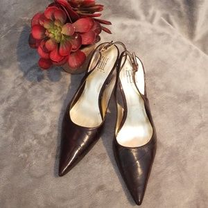 PELLE MODA Chocolate Brown Sling Back Pointy Heels